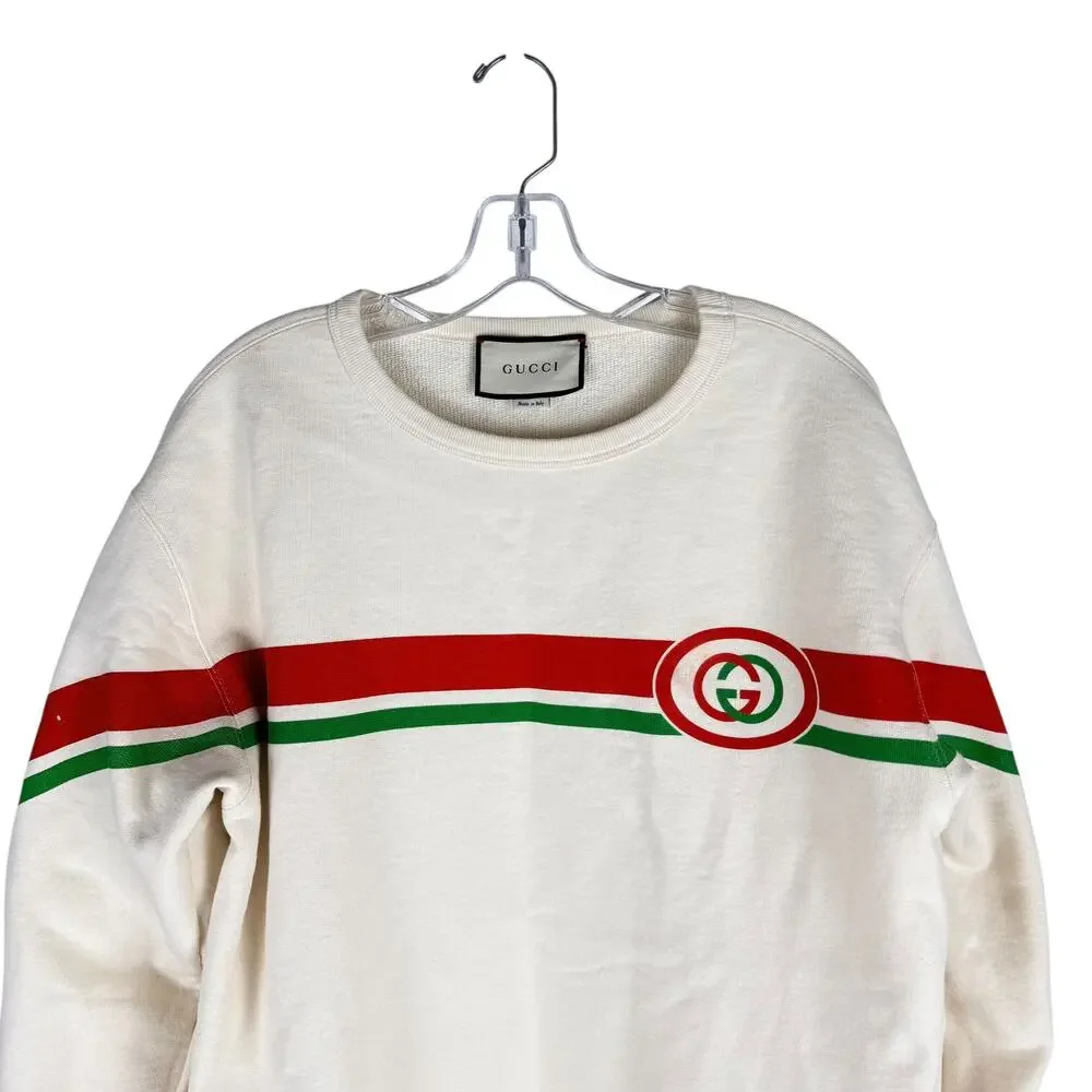 Gucci Interlocking GG Striped Crew Neck Sweater Off White SIze M
